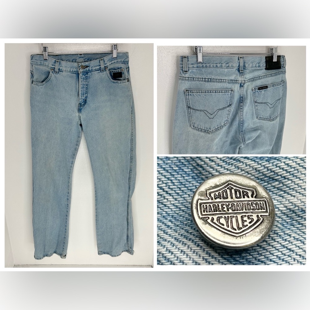 Harley Davidson VTG Bootcut Jeans Womens Size 12L Straight Leg 31x32 Light Wash
